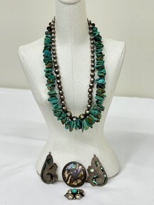 lot 201A image: Vintage Turquoise Beaded Necklace and Vintage Sterling Silver Beaded Necklace and More