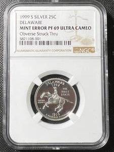 1999-S DELAWARE SILVER QUARTER MINT ERROR NGC PF69 ULTRA CAMEO