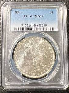 1887 US MORGAN SILVER DOLLAR PCGS MS64