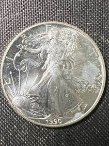 1990 AMERICAN SILVER EAGLE 1 TROY OZ .999 FINE SILVER