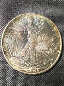 1992 AMERICAN SILVER EAGLE 1 TROY OZ .999 FINE SILVER