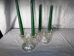 lot 52 image: Two Vintage Federal Glass Candle Stick Holders