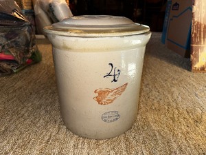 lot 115 image: Number Four Redwing Crock With Lid Measuring 13 Inches Tall, 12 Inches Across
