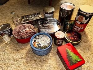 lot 124 image: Box Of Vintage Tins