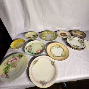 lot 83 image: Large Variety Of Antique Hand Painted Vintage Dessert And Salad Plates