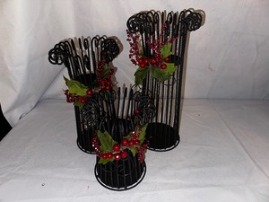lot 157 image: Set of Three Lillian Vernon Holly and Berries Metal Candle Holders