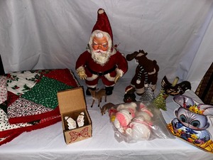 lot 161 image: Vintage Rubber Face 1960s Santa and Other Christmas Decorations Estimated Value $100
