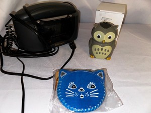lot 198 image: Telephone Alarm Clock Radio, Owl Pencil Sharpener and Cat Coin Purse
