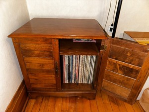 lot 201 image: Vintage Wood Record File Cabinet
