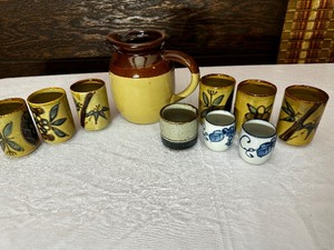 lot 271 image: Mino Ware Traditional Japanese Yunomi Tea Cups Leaf Design Set Of 6, Teapot