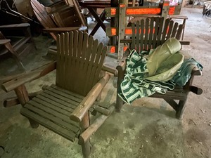lot 460 image: Two Yard Wood Chairs with Cushions and Patio Furniture Covers