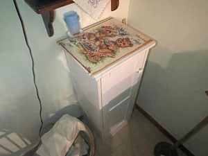 lot 361 image: Vintage Wood Cabinet and Contents