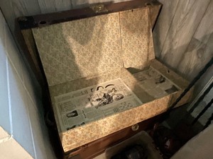 lot 338 image: Vintage Wood Slat Trunk with Storage Box