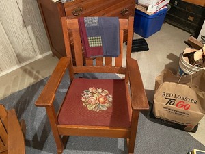 lot 350 image: Vintage Wood Chair with Embroidered Seat