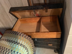 lot 352 image: Antique Trunk with Wood Bin