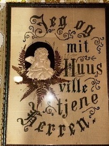 lot 291 image: Antique Embroidered Wall Hanging Danish I and my House will Serve the Lord