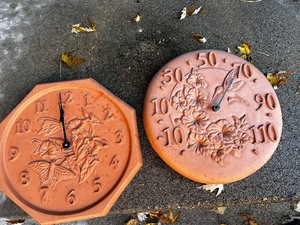 lot 376 image: Terracotta Hummingbird Wall Clock and Thermometer