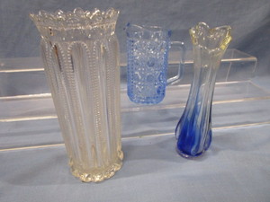 Zipper Glass & Swung Vases, Blue Pitcher