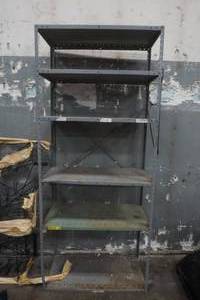 lot 7 image: metal shelving unit with shelves
