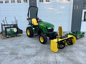 lot 1 image: John Deere 2320 4x4 -  Snowblower, Mower Deck, Cab