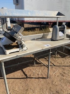 lot 8 image: Stainless Steel Table wUpper Shelf, Plastic Surface Plate, Steel Legs