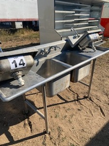 lot 13 image: 6 Stainless Steel Table wDouble Sink