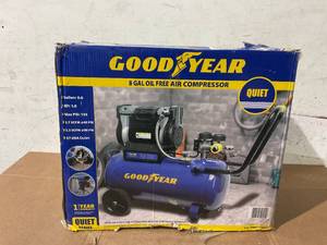 lot 202 image: GOODYEAR. 8 Gallon Quiet. Oil-Free Air Compressor