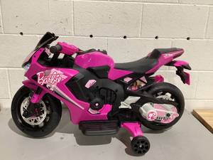 lot 447 image: Barbie by Flybar, 6 Volts Motorcycle Ride on, for Kids, Ages 3 Years, up to 65lbs, 1 mph