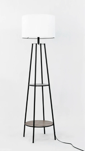 lot 168 image: Mainstays Etagere 62 Matte Black Mid-Century Style Floor Lamp, with 2 Wood Shelves