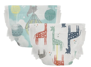 lot 174 image: LOT OF 2 The Honest Company, Clean Conscious Disposable Baby Diapers, Above It All & Giraffes Prints, Size NB, 108 Count