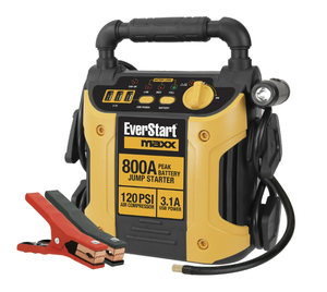 lot 196 image: EverStart Maxx 800 Peak Amp Jump Starter w 120 PSI Compressor, pivoting LED light, 3X USB ports