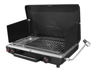 lot 295 image: Ozark Trail 2-in-1 Portable 2 Burner Propane Camp Stove Grill
