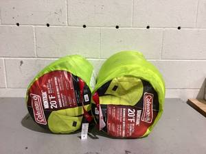 lot 467 image: LOT OF 2 Coleman Spider 20-Degree Cold Weather Mummy Big and Tall Sleeping Bags, Green, 84x36