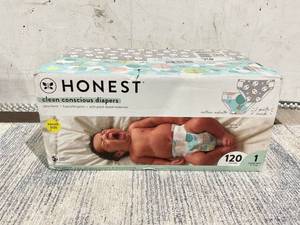 lot 175 image: The Honest Company, Clean Conscious Disposable Baby Diapers 120 Diapers Size 1