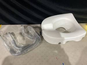 lot 384 image: Equate Raised Toilet Seat With Handles, 5 Seat Riser with Arms, Fits Most Toilets, 350 lb Capacity