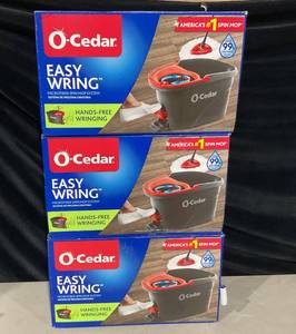 lot 389 image: LOT OF 3 O-Cedar EasyWring Spin Mop & Bucket System