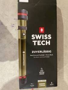 lot 397 image: Swiss Tech 6500 Lumen LED Flashlight Rechargeable Dual Power AAUSB, Charging Bank, IP67 Waterproof