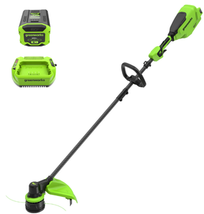 lot 32 image: Greenworks 60V 16 Carbon Fiber Shaft String Trimmer with (1) 2.5 Ah Battery & 3A Charger 2136502