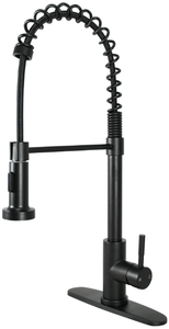 lot 113 image: Better Homes & Gardens Elmont Single-Handle Spring Neck Pull Down Sprayer Kitchen Faucet, Matte Black