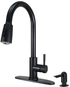 lot 115 image: Better Homes & Gardens Elmont Pull Down Kitchen Faucet with Soap Dispenser, Matte Black