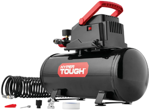lot 206 image: Hyper Tough 3 Gallon Oil-free Portable Air Compressor with Hose & Inflation Accessory Kit, 100 PSI