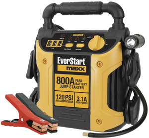 lot 214 image: 800 Peak Amp Jump Starter w 120 PSI Compressor, pivoting LED light, 3X USB ports