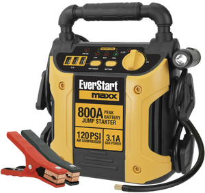 lot 221 image: 800 Peak Amp Jump Starter w 120 PSI Compressor, pivoting LED light, 3X USB ports