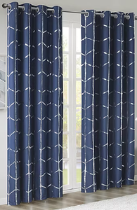 lot 251 image: LOT OF 2 Intelligent Design Khloe Metallic Geometric Printed Energy Saving 100% Blackout Grommet Top Single Curtain Panel, 50 X 63
