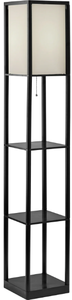 lot 257 image: Mainstays 62 Plastic Black Shelf Floor Lamp, Sustainable White Fabric Shade