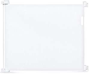 lot 448 image: White Mesh Baby Gate Retractable Extra Wide with Double Locking Mechanism