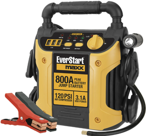 lot 485 image: 800 Peak Amp Jump Starter w 120 PSI Compressor, pivoting LED light, 3X USB ports