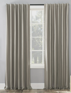 lot 541 image: LOT OF 2 Sun Zero Evelina Faux Dupioni Silk Thermal Extreme 100% Blackout Back Tab Curtain Panel,50 x 95, Beige