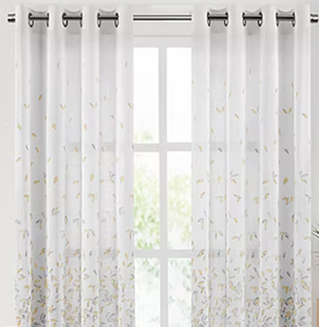 lot 542 image: LOT OF 3 Fieldcrest Arden Floral Flutter Cotton Sheer Grommet Top Single Curtain Panel 50 x 96