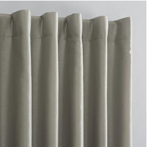 lot 543 image: LOT OF 2 Sun Zero Evelina Faux Dupioni Silk Thermal Extreme 100% Blackout Back Tab Curtain Panel,50 x 95, Beige